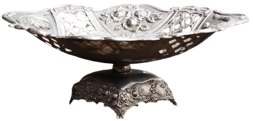 ALMAN GÜMÜŞÜ FLORAL MOTİFLİ MASA ÜZERİ METAL ŞEKERLİK MEYVALIK 