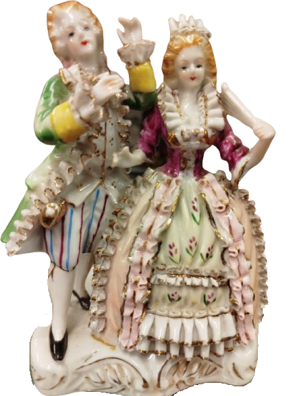 MEISSEN PORCELAIN FIGURAL GROUP, DANCERS ALMAN PORSELEN. BİBLO DANSCI ASIKLAR UZERİ EL BOYAMA 