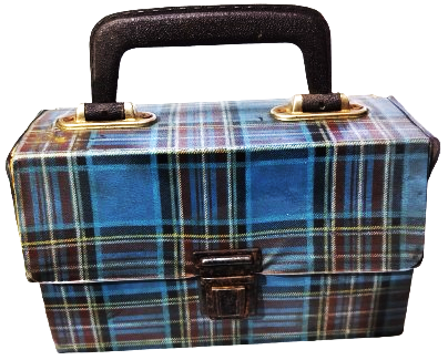 1970 ONLU KASET TASIMA CANTASI  MAVİ KARELİ VİNLEKS KAPLAMA UZERİ