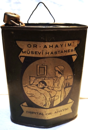 1950 OR AHAYİM MUSEVİ HASTANESİ İSTANBUL BALAT BAGIŞ TEBERRU KUMBARA TENEKE 
