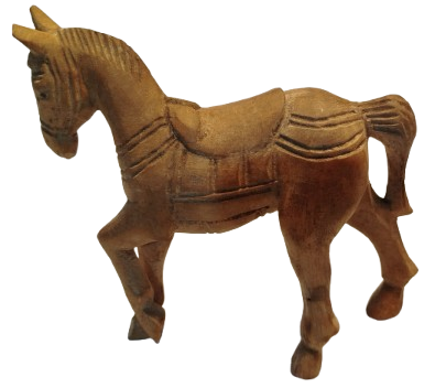 EL YAPIM AHSAP TEK PARCADAN YAPILMIS UZERİ OYMALI YILKI AT