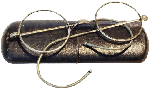 OSMANLI ORİJİNAL KABINDA MUHAFAZA  KUTUSUNDA METAL TEL YUVARLAK CAM NUMARALI BANKER  GÖZLÜK