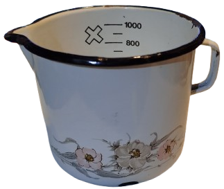 1940 MİLANO CİCEKLİ EMAYE KULPLU MASRAPA 1 LİTRELİK AYARLI OLCULU KAP