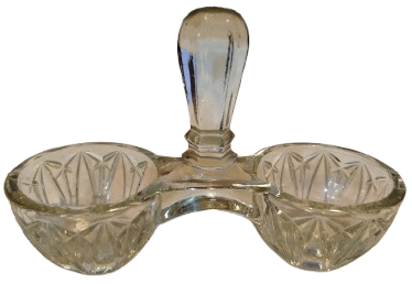 1960 CAM TASIMA KULPLU MASA UZERİ BAHARATLIK TUZ BİBER KABI CİFT GOZLU