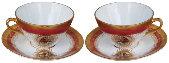 1960 SUMERBANK CİFT TABANLI CAY FİNCANI UZERİ PRENS PRENSES RESİMLİ  KENARLAR ALTIN EL CEKME 