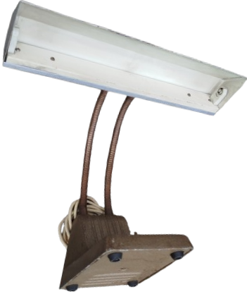 1950 DEVLET MALZEME OFİSİ DOKUM METAL FLORASANS LAMBALI MASA LAMBASI HAREKETLİ CİFT CELİK HELOZON