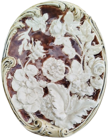 FRANSIZ PORSELEN KABARTMA PANO KAHVE TONLAR VE KREM RENKLERDE CİCEKLER