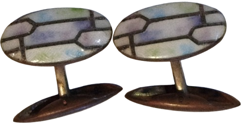 DEGERLİ MADEN UZERİNE DEGİSİK TONLARDE SEDEF MIHLANMIS OVAL FORMDA ON KISMI BOMBELİ KOL DUGMESİ