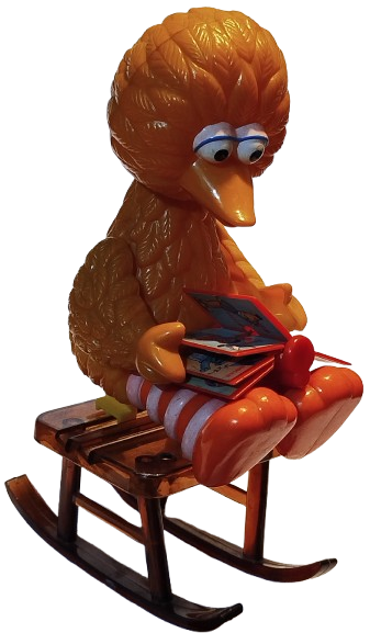 1970 SESAME STREET SUSAM SOKAGI MİNİK KUS KITAP OKUYOR SALDALYESİNDE MİKA OYUNCAK 