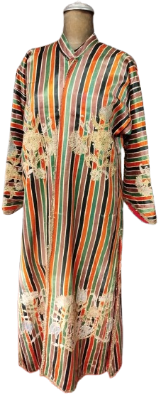 OSMANLI ÜÇ ETEK GELİN KINA KADIN ELBİSESİ OSMANLI RENKLER AGIRLIKLI EL TEZGAH KUTLU KUMASI COK RENKLİ DOKUMA KUMAŞDAN