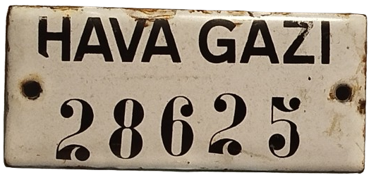 1950 ESKİ EMAYE HAVA GAZI  ABONELİK NUMARASI 28625  BİNA KAPISINA CAKILARAK KULLANILAN