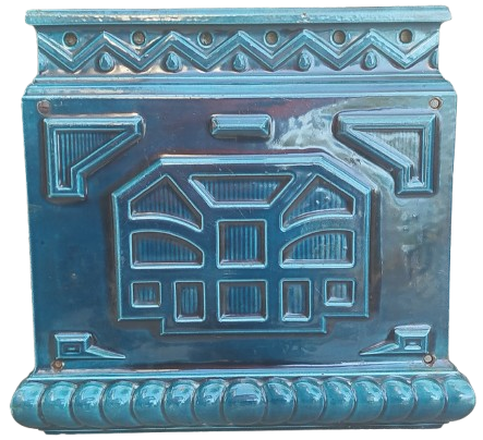 1930 S.DEMOULIN FARCIENNES BELCİKA URETİMİ DOKME DEMİR SU YESİLİ EMAYE KAPLAMA KOMUR SOBA YAN KAPAGI 