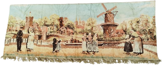 1800 AVRUPA DUVAR HALISI  KOY YASANTISINDAN GORSELLER YANSITILMIS ALT KISMI SACAKLI 