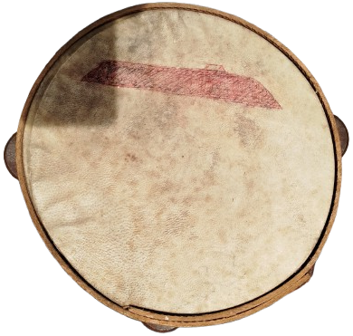 1950 EYUP OYUNCAK  AHSAP DEF YANLAR ZİLLİ  DERİ KASNAK GERDİRİLMİŞ VURMALI OYUNCAK