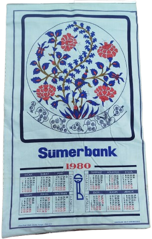 1980 SUMERBANK  BEZ TAKVİM İZMİR BASMA SANAYİ MUESSESESİNDE HAZIRLANMISTIR  OSMANLI KARANFİLLER