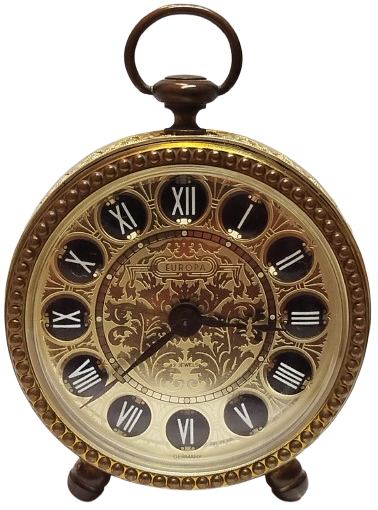 EUROPA 2 JEWELS GERMANY KURMALI MEKANİK ALARMLI BASUCU VE  MASA SAATİ 