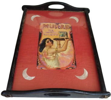 MURAT THE TURKISH CIGARETTE CAM AHSAP CERCEVELİ KAHVE TEPSİSİ EL YAPIM