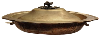 OSMANLI SARAY VE KONAKLARDA KULLANILAN PİRİNC GUMUS KAPLAMA KAPAKLI OVAL SAGAN KAPAK TUTMA KISMI GUL FORMUNDA