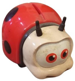 AKBANK UĞUR BÖCEĞİ ŞEKLİNDE TASARLANMIS PLASTİK KUMBARA .KIRMIZI VE SİYAH RENKTE 