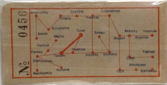 DERSAADET TRAMVAY SİRKETİ BİLETİ İSTANBUL BEBEK  TUNEL TOPKAPİ  BİLET NO 0456