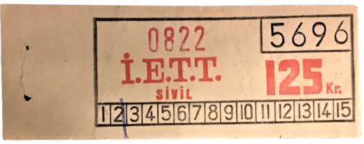 İSTANBUL İETT SİVİL BİLET 0822-5696 SERİ NO 125 KURUŞ 70 Lİ YILLAR 