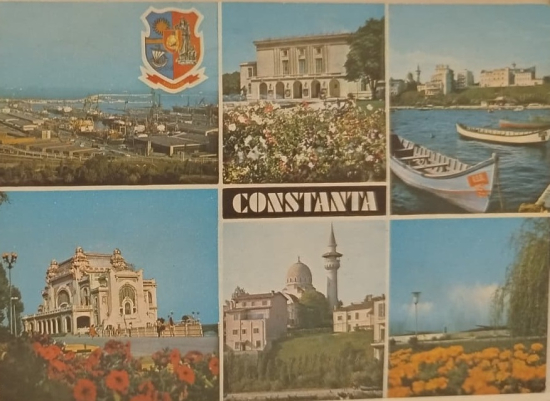 1970 KARTPOSTAL TEBRİK KARTI ROMANYA’NIN CONSTANTA ŞEHRİ LİMANI, BİNALARI, CAMİSİ, TEKNELERİ