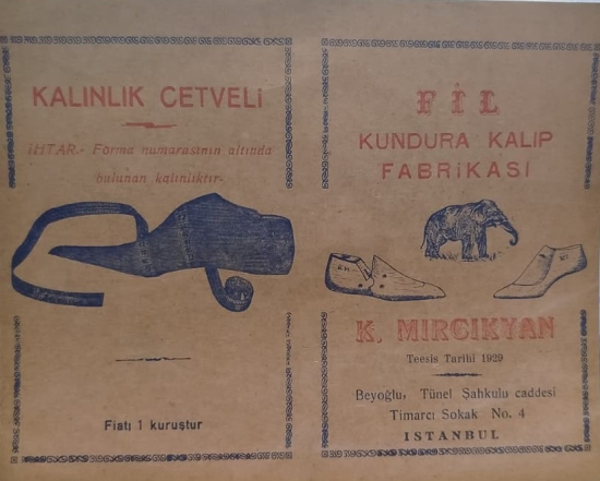 FİL KUNDURA KALIP FABRİKASI KALINLIK CETVELİ K. MIRCIKYAN BEYOGLU İSTANBUL 