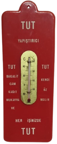 TERMOMETRE EV İCİ SICAKLIK  SOGUKLUK OLCER DERECE CAM CUBUK İCERSİNDE KIRMIZI CIVA KIRMIZI PLASTİK  TUT YAPISTIRICI REKLAMLI 