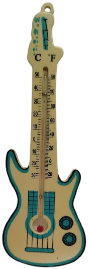 TERMOMETRE EV İCİ SICAKLIK  SOGUKLUK OLCER DERECE CAM CUBUK İCERSİNDE KIRMIZI CIVA PLASTİK ELECTRO GİTAR FORMDA  
