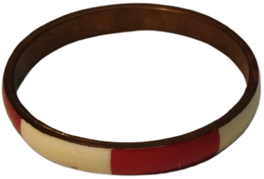 1970 VİNTAGE PİRİN UZERİ KIRMIZI BEYAZ SICAK MINELİ BAYAN BİLEZİK UZERİ BOMBELİ 