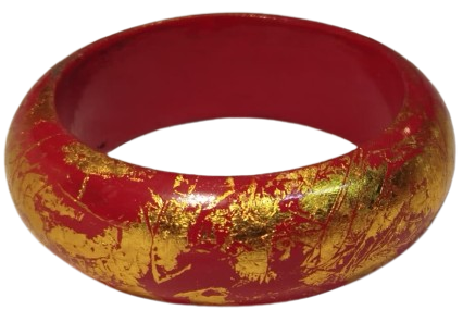 1970 VİNTAGE BİLEZİK AHSAP UZERİ LAKE KAPLAMA BORDO UZERİ ALTIN İSLEME 