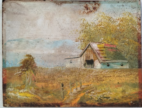  VINTAGE ORMAN EVİ MANZARASI DURALİT ÜZERİ YAĞLI BOYA TABLO (DOĞA TEMALI KOLEKSİYONLUK SANAT İMZASIZ