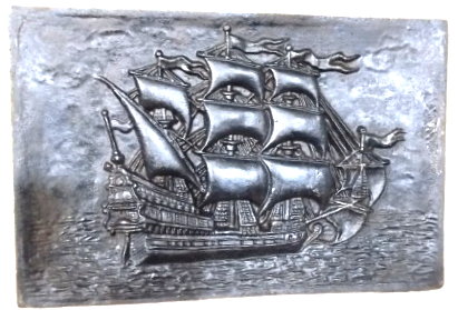 1950 DEMİR DÖKÜM KORSAN YELKENLİ GEMİ ROLYEF 37 X 25 ÖLCÜLERİNDE