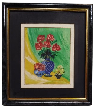 VAZODA CİCEKLER KENDİ CERCEVESİNDE SANATCI İSİ  İMZASIZ YAGLI BOYA TABLO