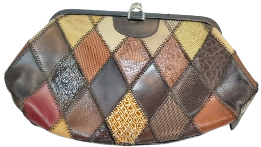 1960 HAKİKİ KARISIK DERİ DEN TASARLANMIS BAYAN EL CANTASI