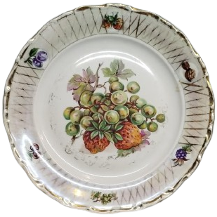 ANTİKA CZECHOSLOVAKIA ÜRETİMİ, MEYVE TEMALI, MİNELİ VE YALDIZLI PORSELEN DUVAR TABAK