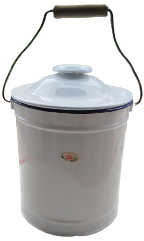 NOSTALJIK BEYAZ EMAYE KAPAKLI SUT TURSU VE SIVI  10 LİTRELİK SAKLAMA KOVASI AHŞAP TUTMA SAPLI ANTIKA OZGEN EMAYE