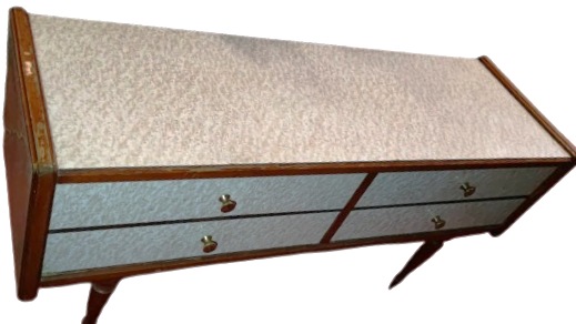 1950  VINTAGE MID CENTURY MODERN 4 CEKMECELI DRESUAR KONSOL KOMPLE MASIF UZERİ KREM FORMIKA