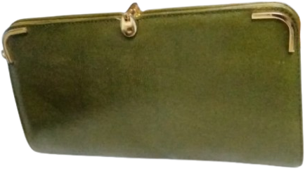 1950 LERDEN KALMA ALTIN RENK METAL ÇERÇEVELİ MANDALLI YEŞİL DERİ EL ÇANTASI BAYAN CANTA YESİL DERİ