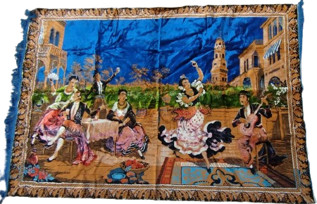 1970 İSPANYOL ESİNTİLİ FLAMENKO TEMALI NOSTALJİK FLOS KADİFE DUVAR HALISI