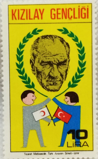 1970 NADİR ATATÜRK GÖRSELLERİ İÇEREN 10 LİRA DEĞERİNDE NOSTALJİK TÜRK KIZILAYI GENÇLİK YARDIM PULU POSTADAN GECMEMİS