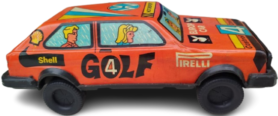 1980 NADİR NOSTALJİK GÜREL OYUNCAK ÜRETİMİ VOLKSWAGEN GOLF RALLİ SERİSİ YERLİ ÜRETİM TENEKE ARABA