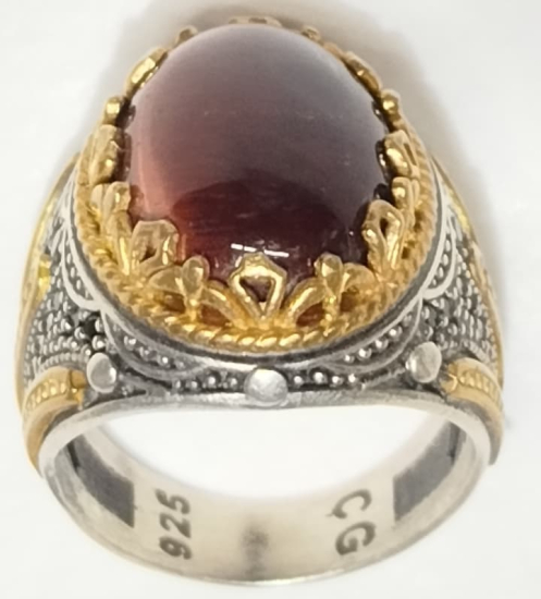 GÜMÜŞ ÖZEL TASARIM USTA EL İŞİ KAPLAN GÖZÜ TAŞLI OTANTİK ERKEK YÜZÜK