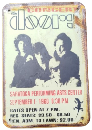 THE DOORS KONSERİ TEMALI METAL TABELA SARATOGA PERFORMING ARTS CENTER 1968 TASARIMLI NOSTALJİK DEKOR