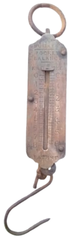 1940  İNGİLİZ HUGHES POCKET BALANCE ÇİFT BİRİMLİ KANTAR KİLO VE OKKA PİRİNÇ EL TERAZİSİ EL KANTARI MEKANİK METAL