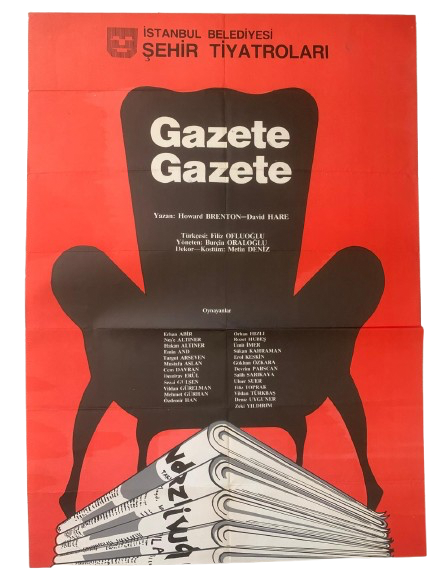 İSTANBUL BELEDİYESİ ŞEHİR TİYATROLARI ''GAZETE GAZETE'' DÖNEM BASKI ÇİZİM TİYATRO AFİŞİ