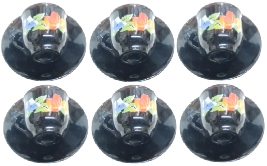 ARCOROC FRANCE ALTILI SİYAH OPAL CAM NOSTALJİK ÇİÇEKLİ KAHVE FİNCAN TAKIMI