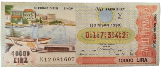 30 NİSAN 1990 TARİHLİ MİLLİ PİYANGO 0177342  YARIM BİLET 