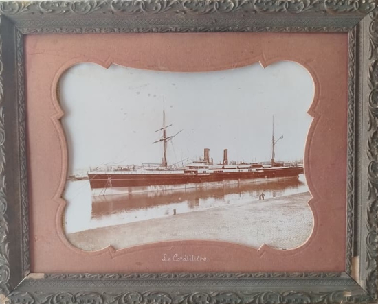 1895 CGT LE CORDİLLİÈRE ORJİNAL ALBUMİN BASKI DALMOUTH MARSİLLE DAMGALI + 1902 ÇERÇEVE +1902 BANKA TAKVİMİNE YAPISTIRMA