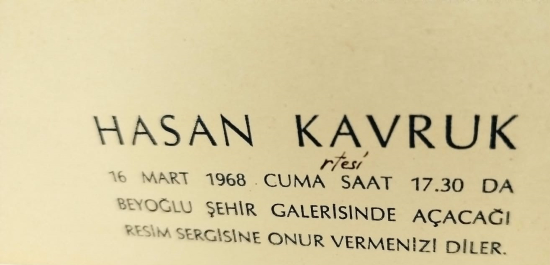 1968 HASAN KAVRUK BEYOĞLU ŞEHİR GALERİSİ RESİM SERGİSİ ORİJİNAL EFEMERA DAVETİYESİ